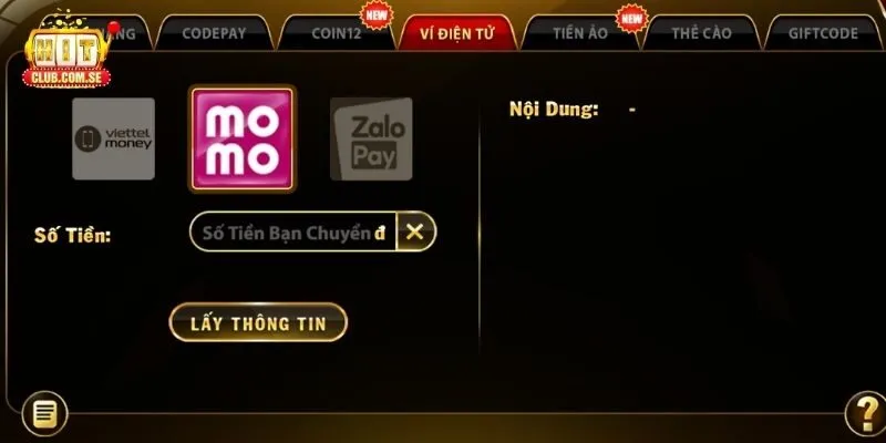 Nạp tiền HITCLUB qua ví điện tử tiện lợi